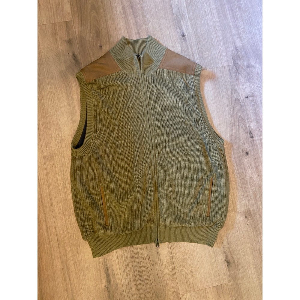 Orvis Mechanics Foul-Weather Vest L Olive/Khaki Suede Trim Zip Never Worn